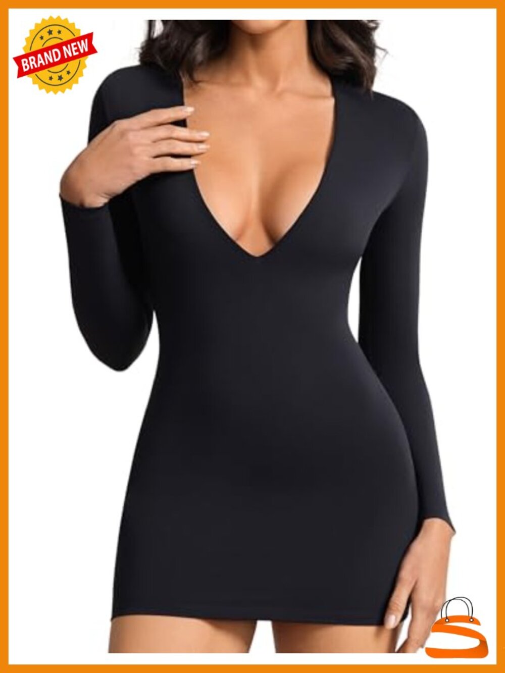 Women's Deep V Neck Long Sleeve Modal Bodycon Mini Dress